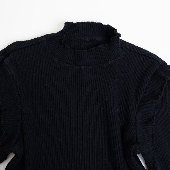 Current/Elliott The Ruffle Rib Top Black Ribbed Mock Neck Size 1 - Picture 5 of 11